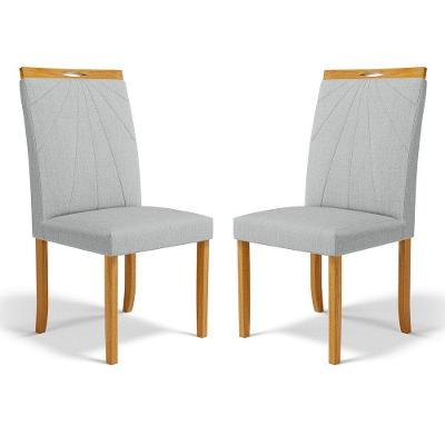 Kit Com 2 Cadeiras Maiara Madeira Maciça Estofadas Para Mesa De Jantar Linho Cinza 407