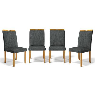 Kit Com 4 Cadeiras Maiara Madeira Maciça Estofadas Para Mesa De Jantar Linho Chumbo 406