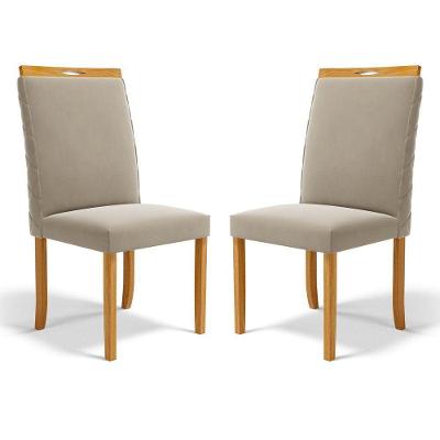 Kit Com 2 Cadeiras Agnes Madeira Maciça Estofadas Para Mesa De Jantar Veludo Bege 102