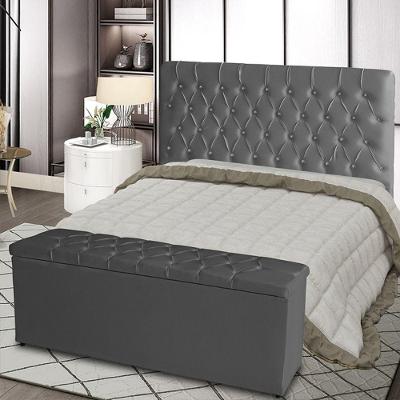 Kit Cabeceira De Cama Box E Calçadeira Baú Paris King 195 Cm Capitonê Suede Grafite Eli Móveis