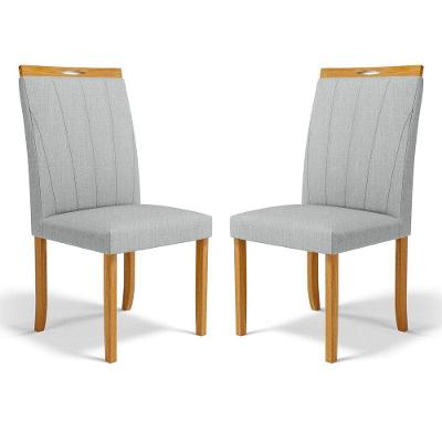 Kit Com 2 Cadeiras Aurora Madeira Maciça Estofadas Para Mesa De Jantar Linho Cinza 407