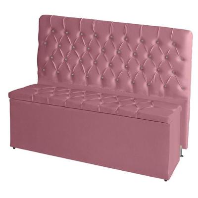 Kit Cabeceira De Cama Box E Calçadeira Baú Paris Casal 140 Cm Capitonê Suede Rosa Bebê Eli Móveis