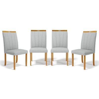 Kit Com 4 Cadeiras Aurora Madeira Maciça Estofadas Para Mesa De Jantar Linho Cinza 407