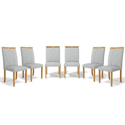 Kit Com 6 Cadeiras Ana Madeira Maciça Estofadas Para Mesa De Jantar Linho Cinza 407