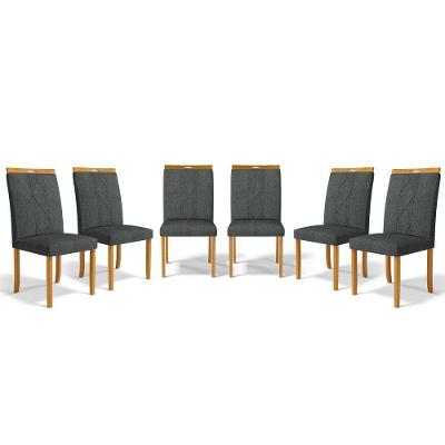 Kit Com 6 Cadeiras Ana Madeira Maciça Estofadas Para Mesa De Jantar Linho Chumbo 406