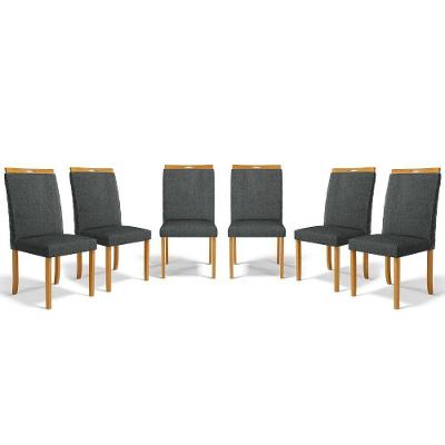 Kit Com 6 Cadeiras Agnes Madeira Maciça Estofadas Para Mesa De Jantar Linho Chumbo 406