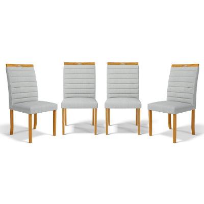 Kit Com 4 Cadeiras Sara Madeira Maciça Estofadas Para Mesa De Jantar Linho Cinza 407