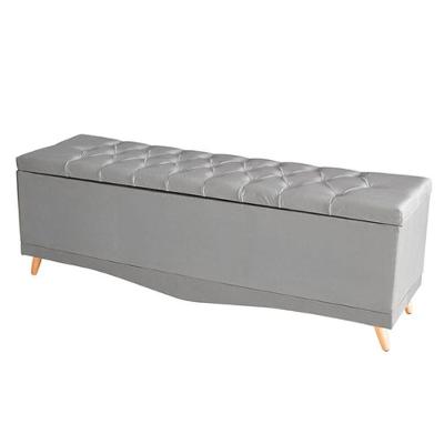 Kit De Cabeceira De Cama Box E Calçadeira Baú Helena Queen 160 Cm Retro Capitonê Suede Prata Eli Móveis