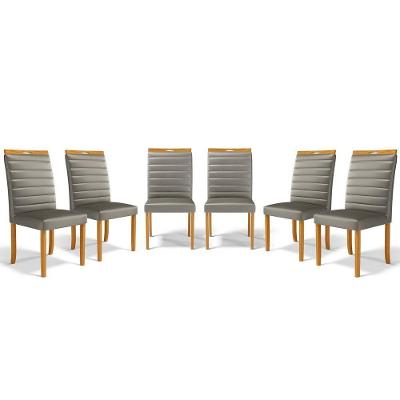Kit Com 6 Cadeiras Sara Madeira Maciça Estofadas Para Mesa De Jantar Veludo Chumbo 109