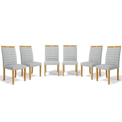 Kit Com 6 Cadeiras Sara Madeira Maciça Estofadas Para Mesa De Jantar Linho Cinza 407