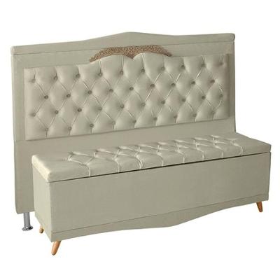 Kit De Cabeceira De Cama Box E Calçadeira Baú Helena King 195 Cm Retro Capitonê Suede Porcelana Eli Móveis