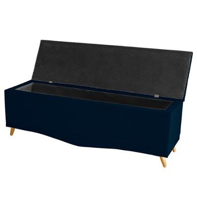 Kit De Cabeceira De Cama Box E Calçadeira Baú Helena King 195 Cm Retro Capitonê Suede Azul Marinho Eli Móveis