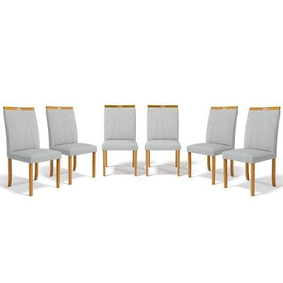 Kit Com 6 Cadeiras Maiara Madeira Maciça Estofadas Para Mesa De Jantar Linho Cinza 407