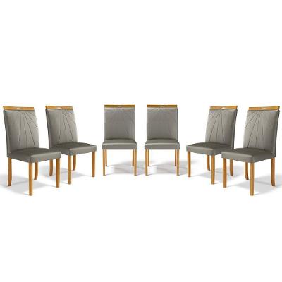 Kit Com 6 Cadeiras Maiara Madeira Maciça Estofadas Para Mesa De Jantar Veludo Chumbo 109