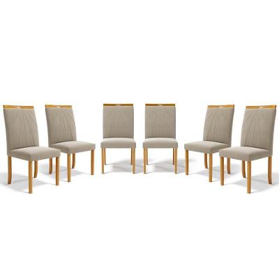 Kit Com 6 Cadeiras Maiara Madeira Maciça Estofadas Para Mesa De Jantar Veludo Bege 102