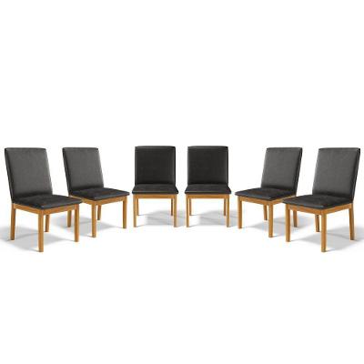Kit Com 6 Cadeiras Daniela Madeira Maciça Estofada Para Mesa De Jantar Courino Preto 503