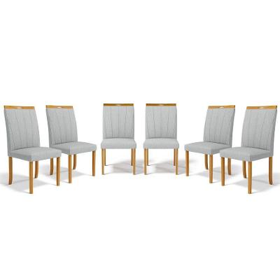 Kit Com 6 Cadeiras Aurora Madeira Maciça Estofadas Para Mesa De Jantar Linho Cinza 407