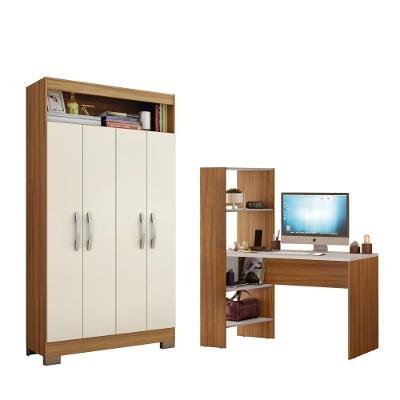 Conjunto Para Escritório Com Mesa Nt2105 E Armário Nt4040 Freijó/off White Notável Freijó Trend/off White Tx