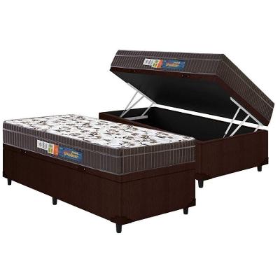 Conjunto Box Baú Solteiro: Colchão Espuma Polar D33 Pérola Euro Pillow + Base CRC Courano Brown(88x188)