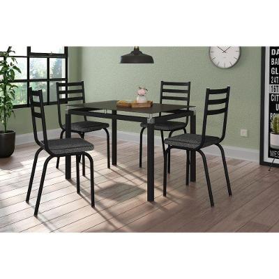 Conjunto De Mesa Malva 107Cm 4 Cadeiras 118 Tampo Em Vidro