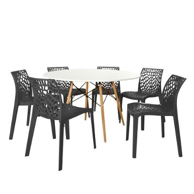 Conjunto Mesa De Jantar Redonda Eiffel Branca 120cm Com 6 Cadeiras Gruvyer - Preto