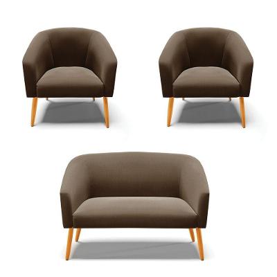 Kit 01 Namoradeira 02 Lugares E 02 Poltronas Suede Marrom