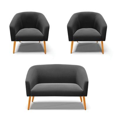 Kit 01 Namoradeira 02 Lugares E 02 Poltronas Suede Preto