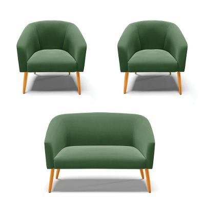 Kit 01 Namoradeira 02 Lugares E 02 Poltronas Suede Verde