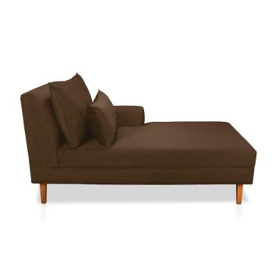 Divã Chaise Jade 1,60 Cm Pés Chanfrado Veludo Marrom