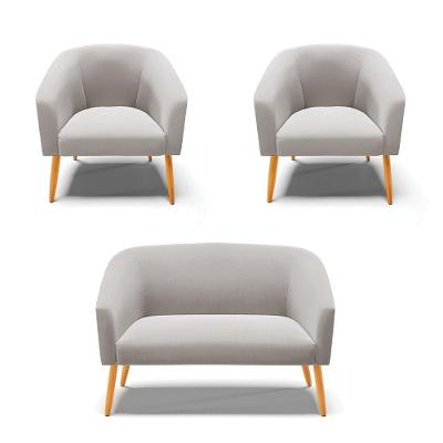 Kit 1 Namoradeira E 02 Poltronas Cinza Pés Palito Castanho