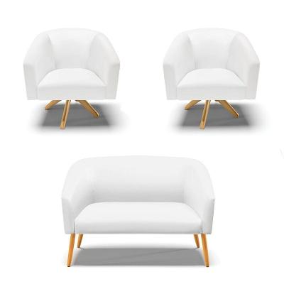 Kit 1 Namoradeira E 2 Poltronas Branco Base Madeira