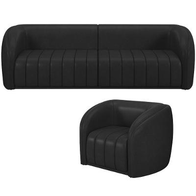 Kit Sofá 4 Lugares Para Sala 292cm Com 01 Poltrona Lazio M03 Corano Preto - Lyam Decor