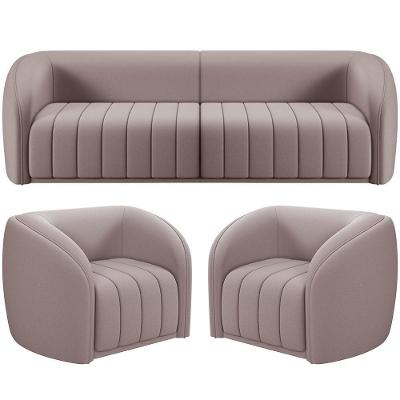 Kit Sofá 4 Lugares Para Sala 292cm Com 02 Poltronas Lazio M03 Veludo Rosê - Lyam Decor