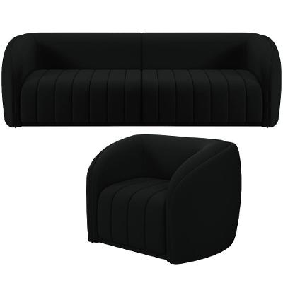 Kit Sofá 5 Lugares Para Sala 332cm Com 01 Poltrona Lazio M03 Veludo Preto - Lyam Decor