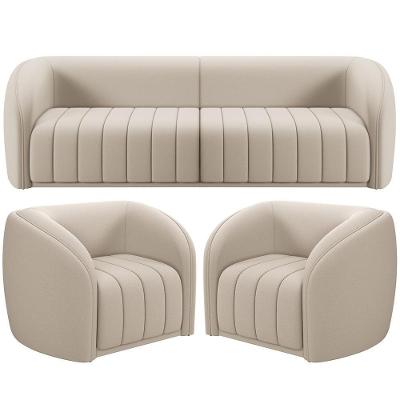 Kit Sofá 5 Lugares Para Sala 332cm Com 02 Poltronas Lazio M03 Veludo Bege - Lyam Decor