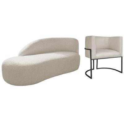 Kit Divã Luna 160cm Lado Esquerdo E 01 Poltrona Base De Ferro Preto Bouclé Bege