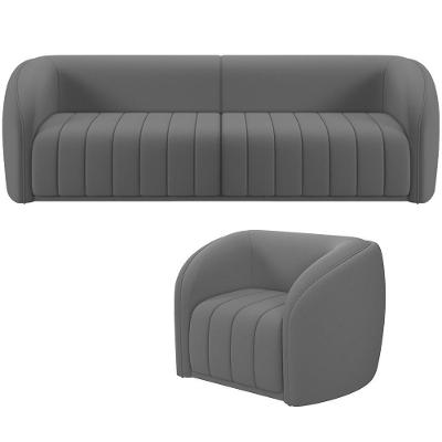 Kit Sofá 4 Lugares Para Sala 292cm Com 01 Poltrona Lazio M03 Veludo Cinza