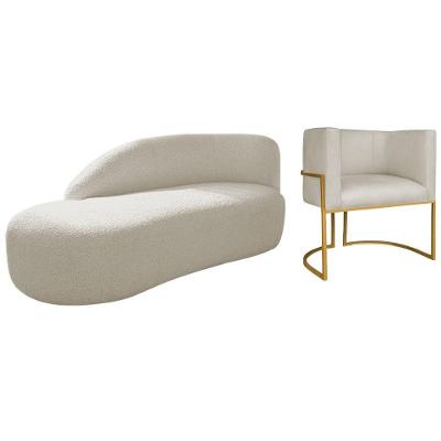 Kit Divã Luna 185cm Lado Esquerdo E 01 Poltrona Base De Ferro Dourado Bouclé Bege