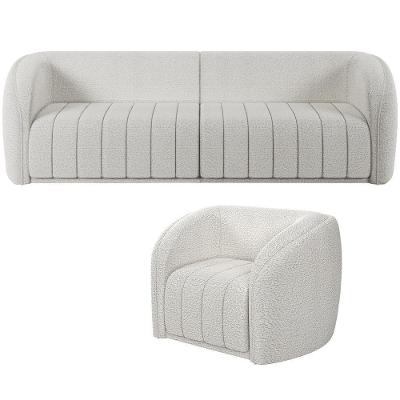 Kit Sofá 5 Lugares Para Sala 332cm Com 01 Poltrona Lazio M03 Bouclê Branco - Lyam Decor