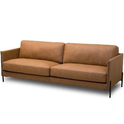 Sofá 3 Lugares Para Sala De Estar Living Industrial 210cm Amábile L06 Couro Camel - Lyam Decor