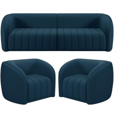 Kit Sofá 4 Lugares Para Sala 292cm Com 02 Poltronas Lazio M03 Veludo Azul - Lyam Decor