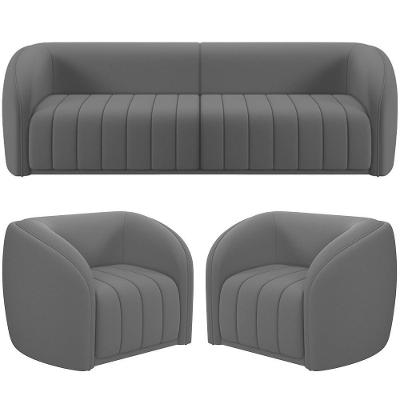 Kit Sofá 4 Lugares Para Sala 292cm Com 02 Poltronas Lazio M03 Veludo Cinza