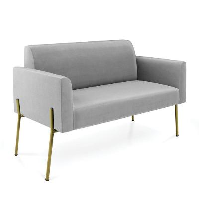 Sofá Namoradeira 2 Lugares Pé De Ferro Dourado Marisa Suede D03 Cinza