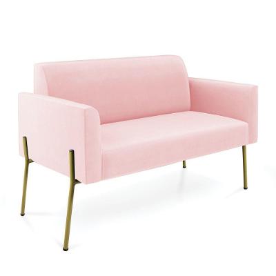 Sofá Namoradeira 2 Lugares Pé De Ferro Dourado Marisa Suede D03 Rosa Bebê