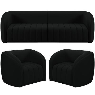 Kit Sofá 4 Lugares Para Sala 292cm Com 02 Poltronas Lazio M03 Veludo Preto - Lyam Decor