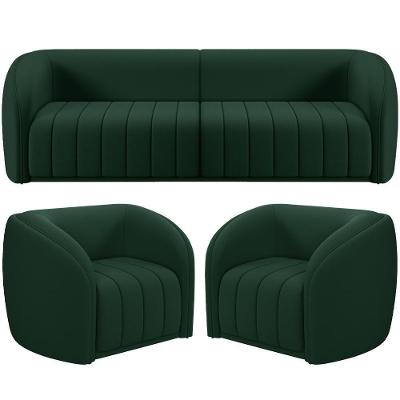 Kit Sofá 4 Lugares Para Sala 292cm Com 02 Poltronas Lazio M03 Veludo Verde - Lyam Decor