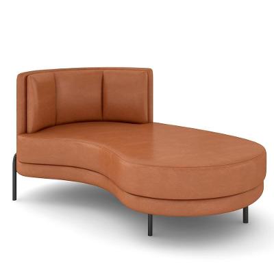 Sofá Chaise Longue Sala De Estar Living Lucca Direito D02 Couríssimo Camel B-14 - Lyam Decor