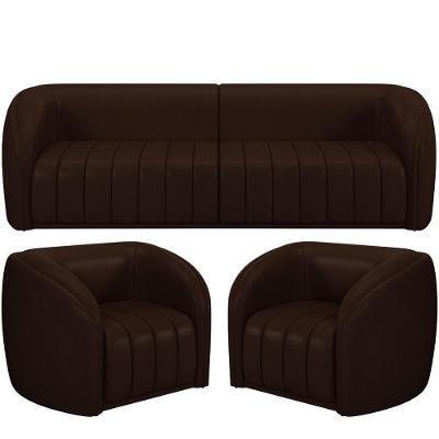 Kit Sofá 4 Lugares Para Sala 292cm Com 02 Poltronas Lazio M03 Corano Marrom - Lyam Decor