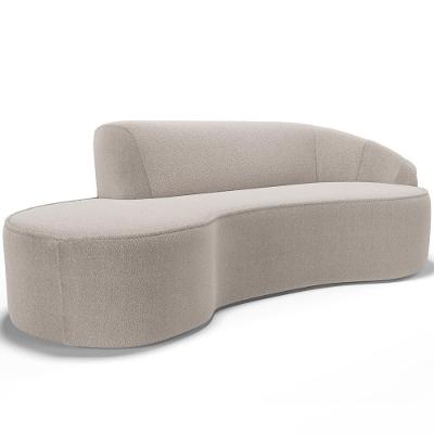 Sofá 3 Lugares Curvo Sala De Estar Living Firenze Direito D02 Bouclê Creme 180 Cm B-54 - Lyam