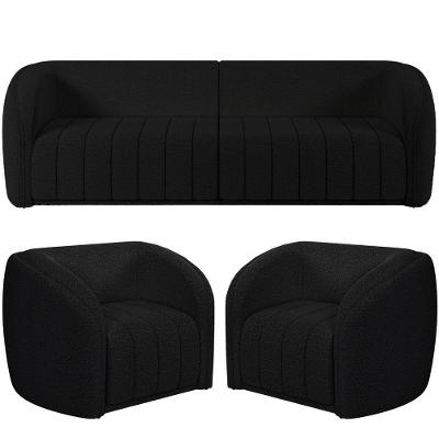 Kit Sofá 4 Lugares Para Sala 292cm Com 02 Poltronas Lazio M03 Bouclê Preto - Lyam Decor